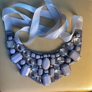 Necklace, grey stones and grey sparkly stones on a felt bib w satin ribb…